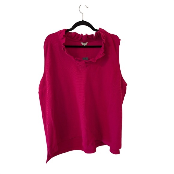 crown & ivy Tops - Crown‎ & Ivy Womens 4X Pink Ribbed Ruffle Neck Sleeveless Blouse Plus Size NEW